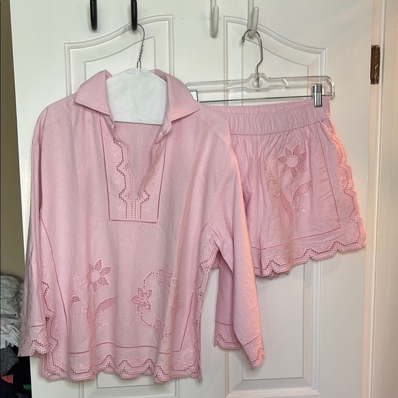 EUC OROTON Tablecloth Lace Top and Short Set in ballet pink shorts size 6 top 8 - Picture 2 of 13
